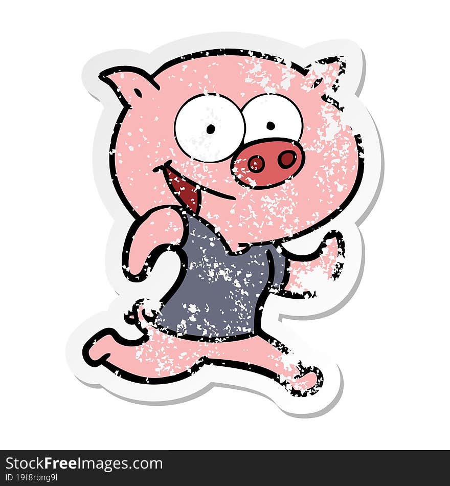 Distressed Sticker Of A Cheerful Pig Exercising Cartoon