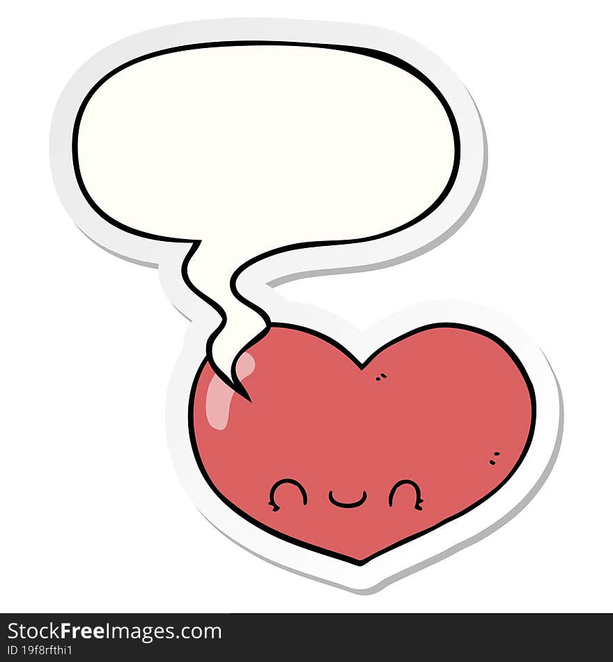 cartoon love heart character with speech bubble sticker