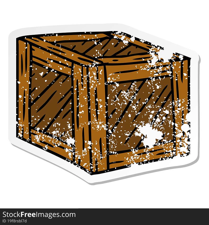 Distressed Sticker Cartoon Doodle Of A Wooden Crate