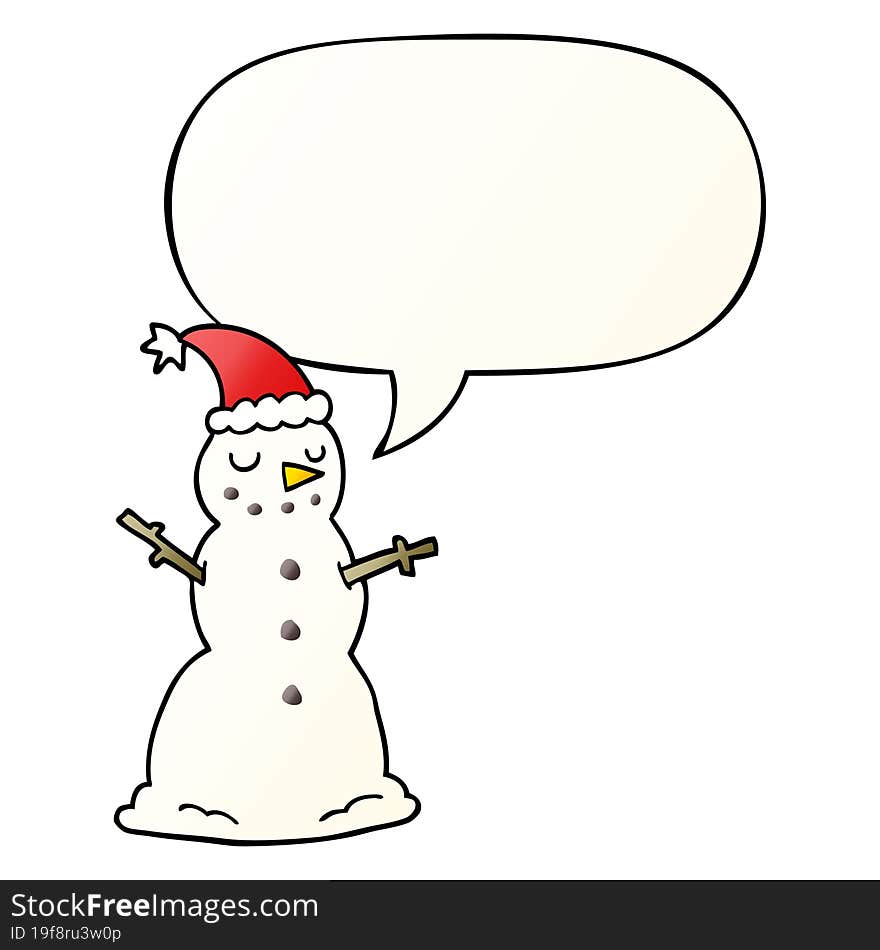 cartoon christmas snowman with speech bubble in smooth gradient style