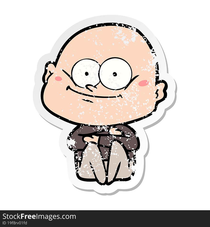 Distressed Sticker Of A Cartoon Bald Man Staring