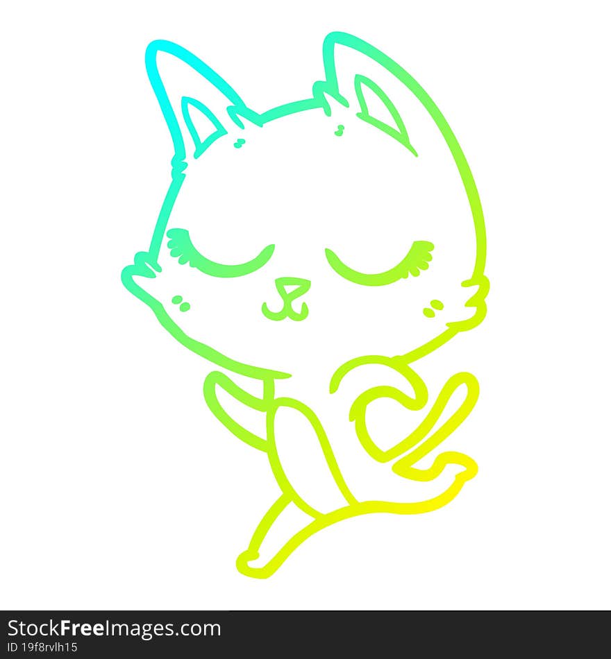 Cold Gradient Line Drawing Calm Cartoon Cat