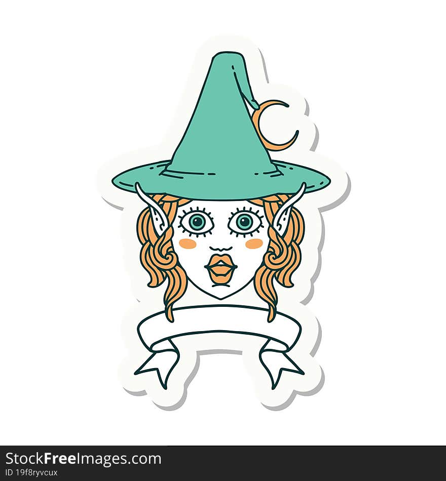 sticker of a elf mage character face with banner. sticker of a elf mage character face with banner