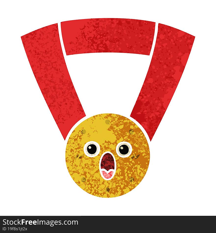 retro illustration style cartoon gold medal