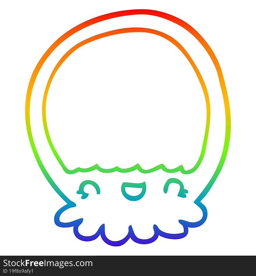 Rainbow Gradient Line Drawing Cartoon Jellyfish