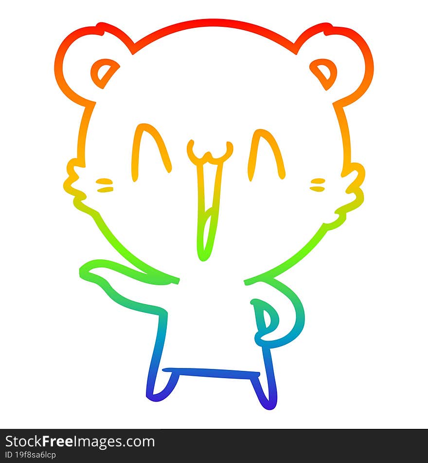 rainbow gradient line drawing of a laughing polar bear cartoon