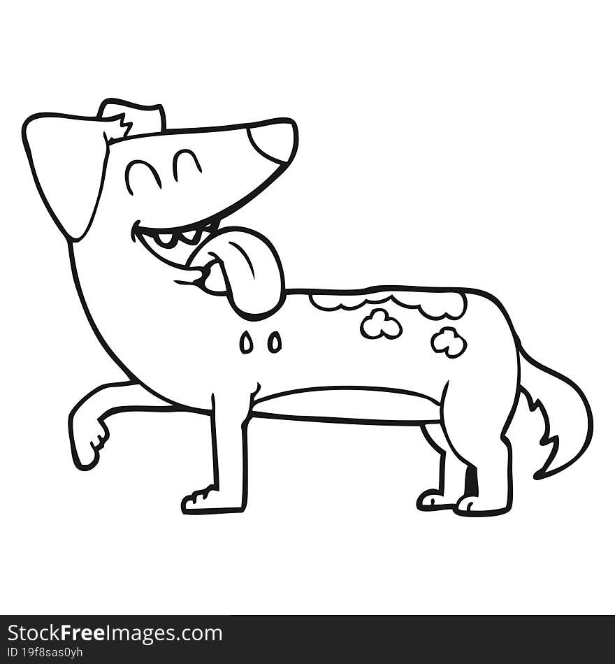 Black And White Cartoon Panting Dog