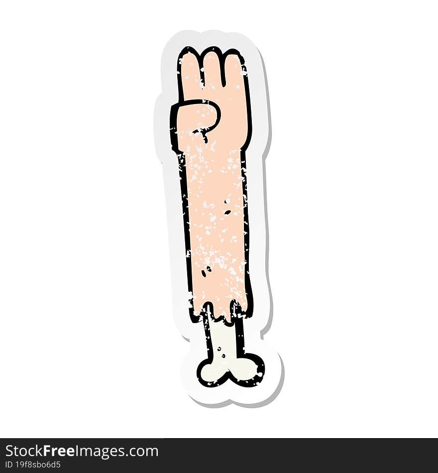 Distressed Sticker Of A Cartoon Zombie Arm