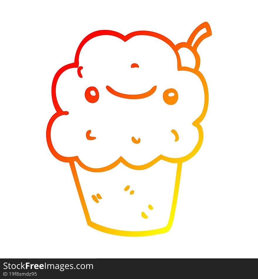 warm gradient line drawing of a cartoon cupcake