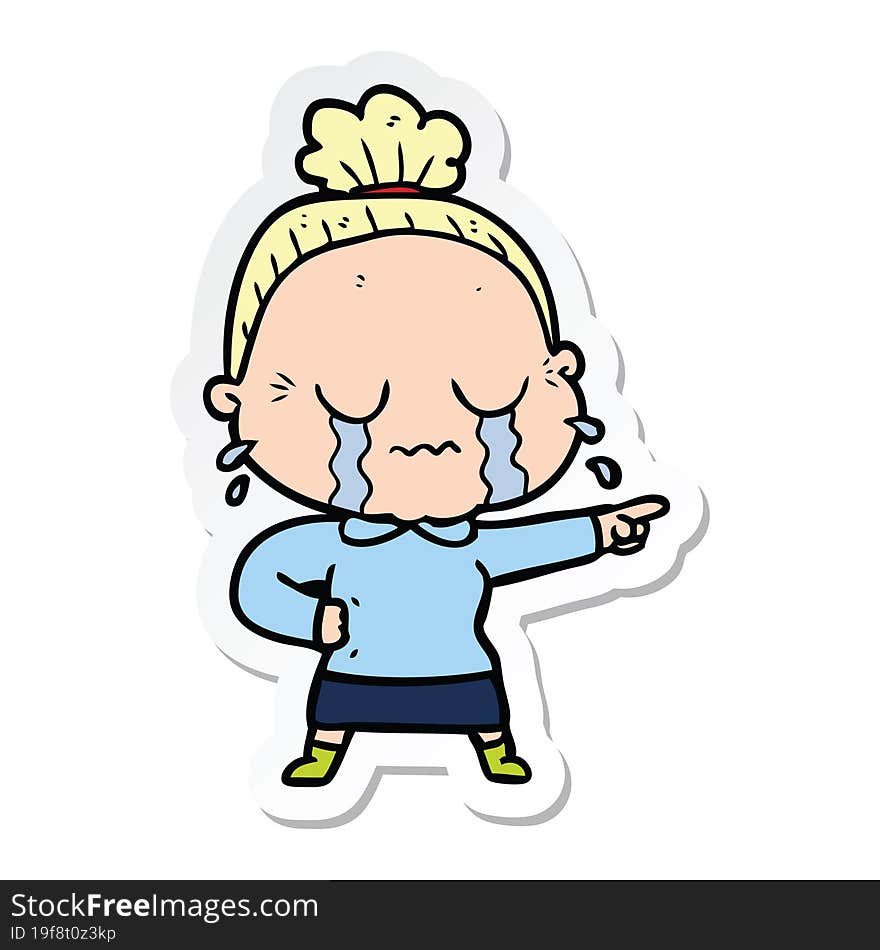 sticker of a cartoon crying old lady