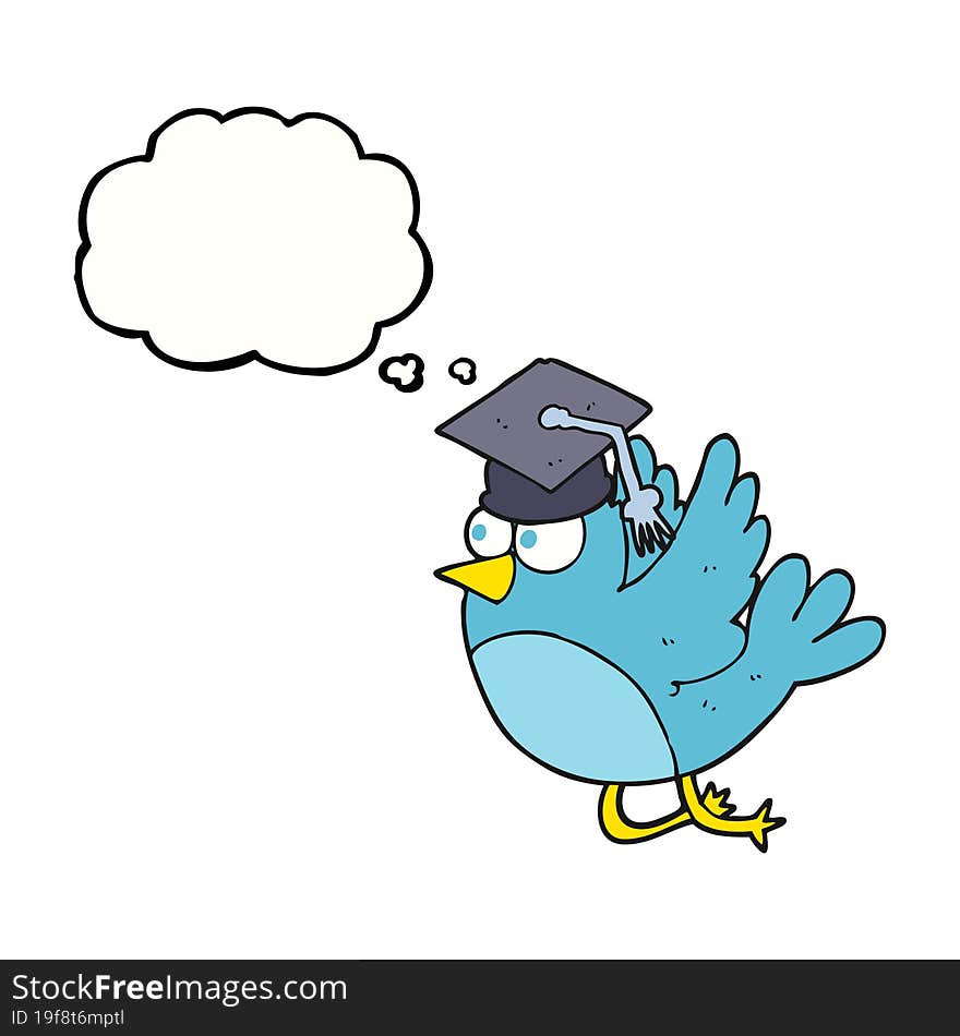 thought bubble cartoon bird wearing graduation cap