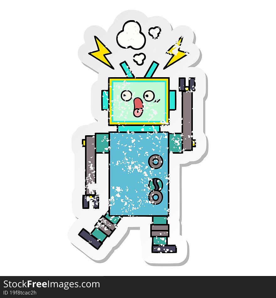 distressed sticker of a cute cartoon robot