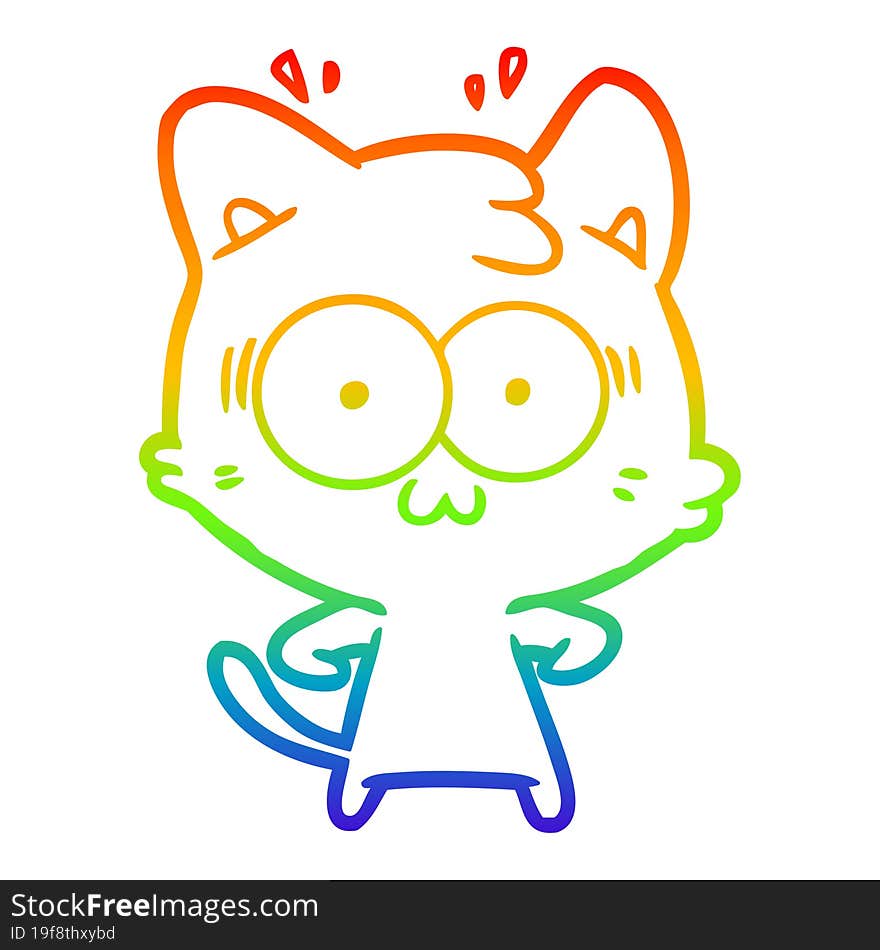 rainbow gradient line drawing cartoon surprised cat