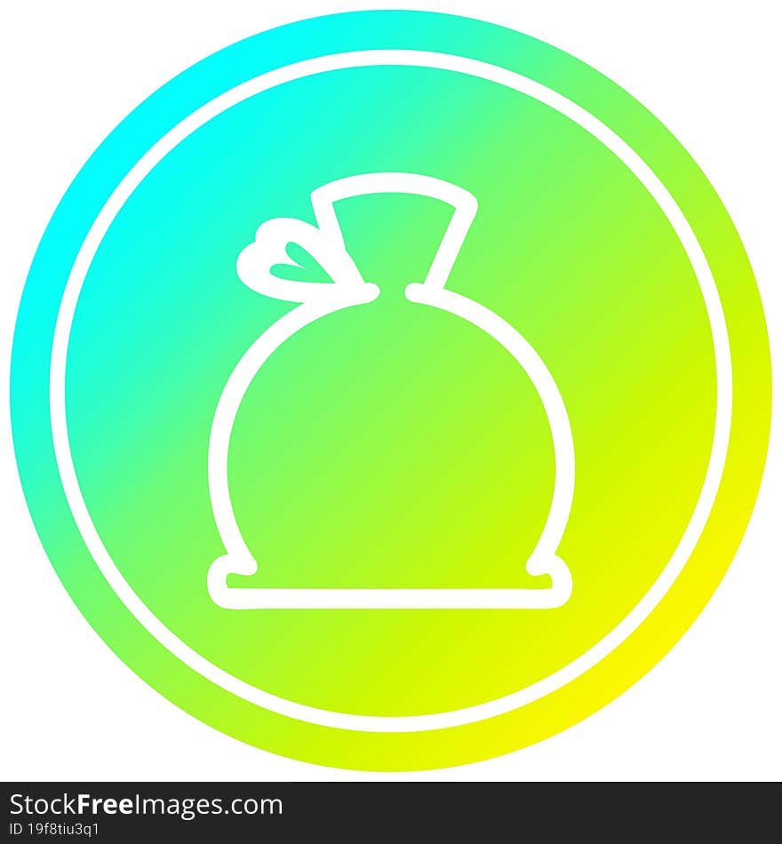 bulging sack circular icon with cool gradient finish. bulging sack circular icon with cool gradient finish