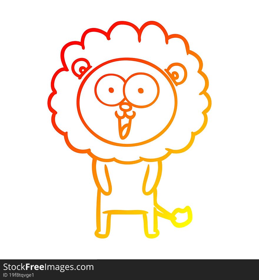 warm gradient line drawing of a happy cartoon lion