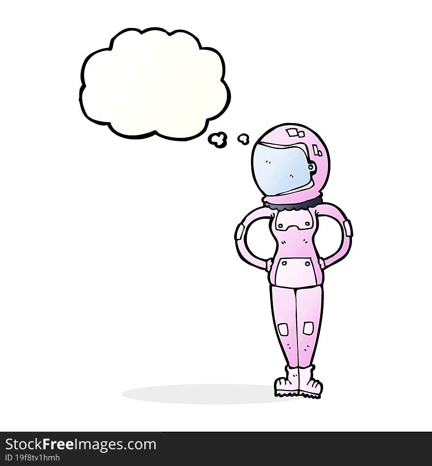 cartoon female astronaut with thought bubble