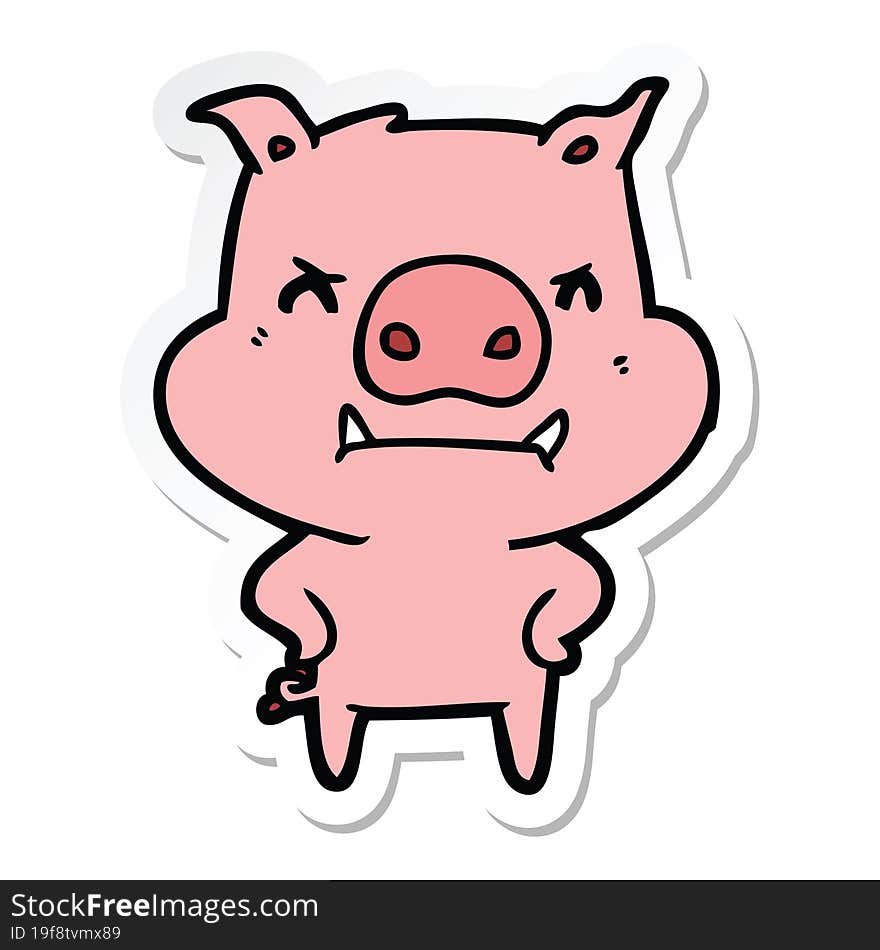 Sticker Of A Angry Cartoon Pig