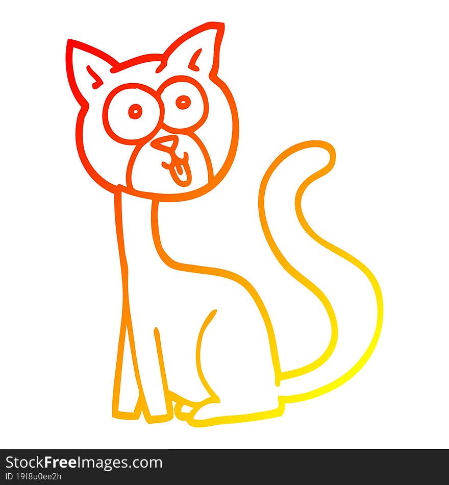 warm gradient line drawing of a funny cartoon cat