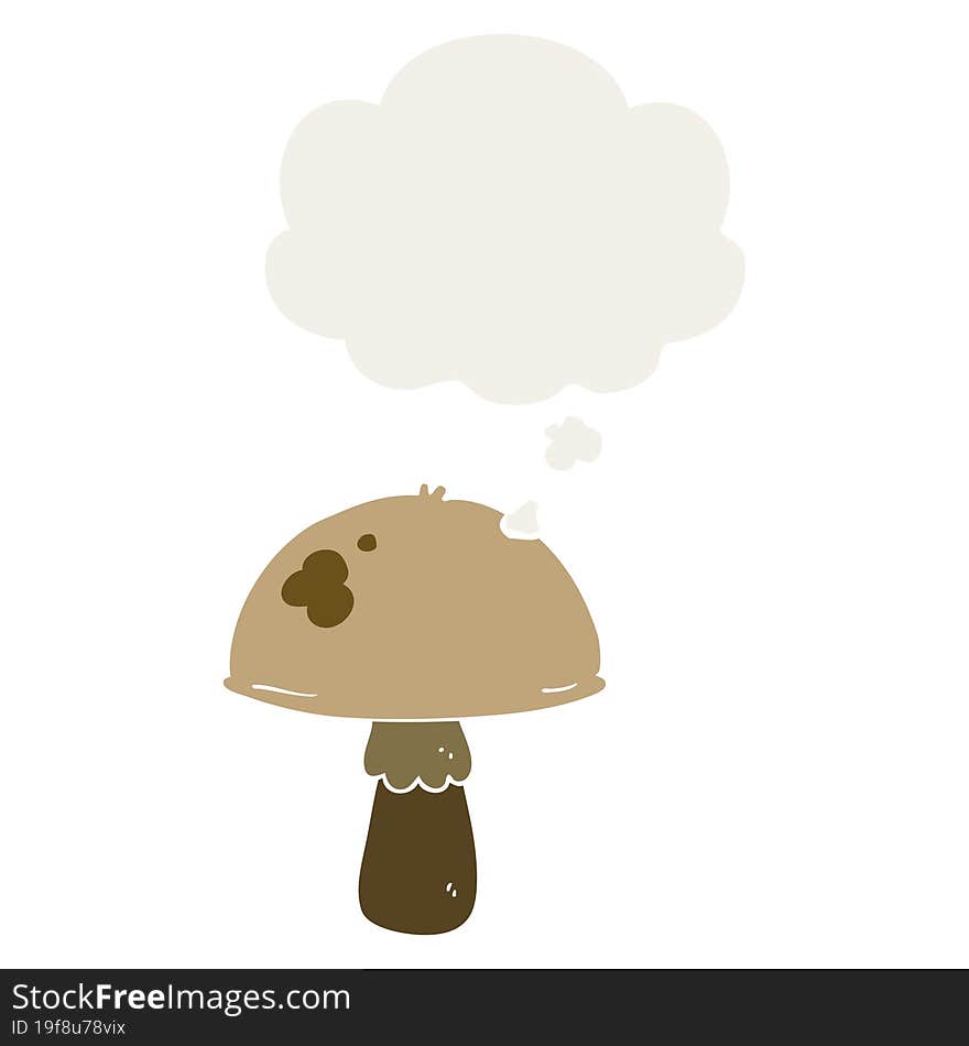 cartoon mushroom and thought bubble in retro style