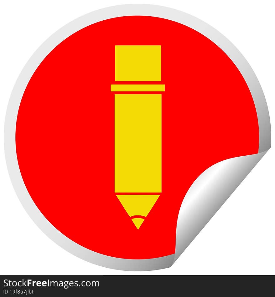 circular peeling sticker cartoon of a pencil