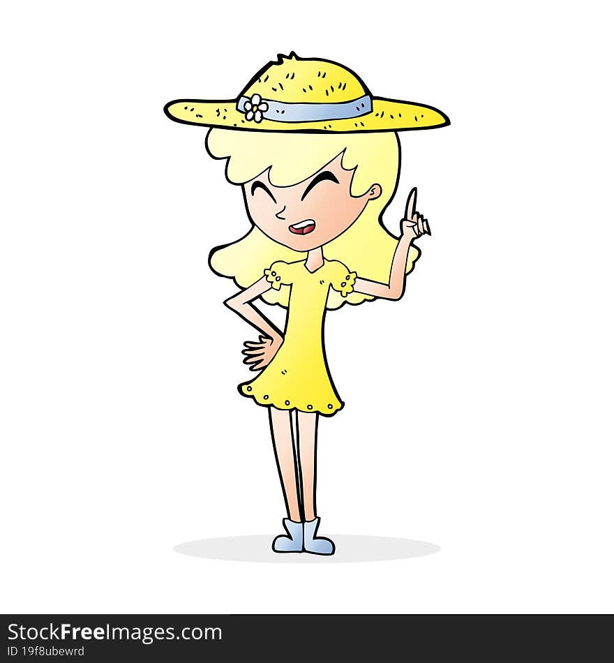 cartoon woman wearing summer hat