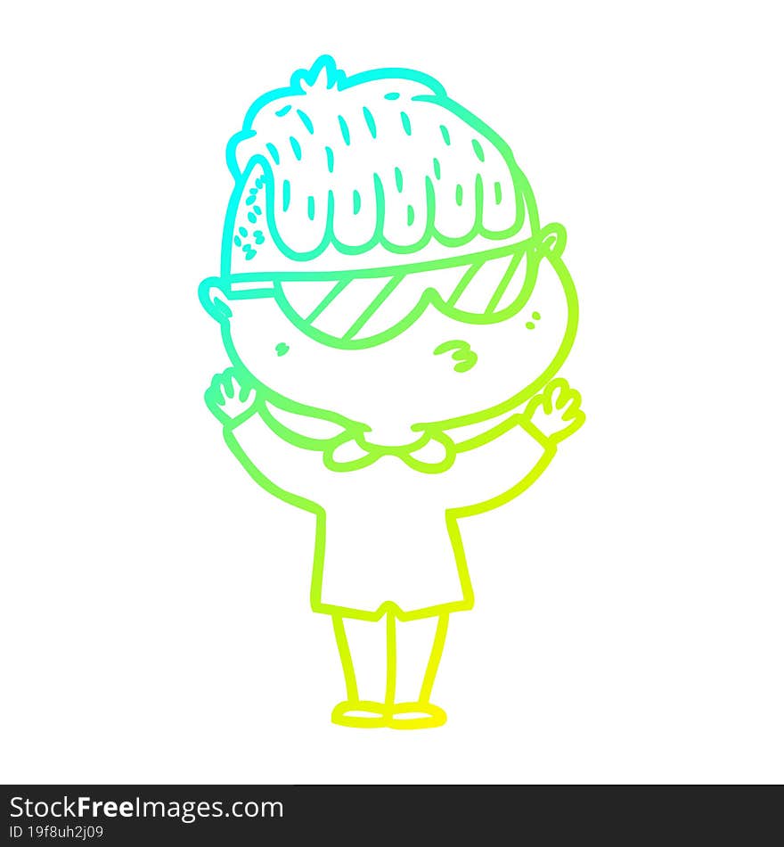 cold gradient line drawing cartoon boy wearing sunglasses