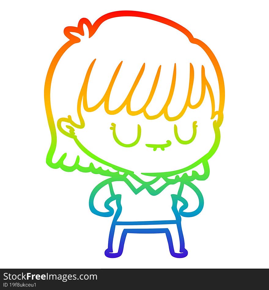 rainbow gradient line drawing of a cartoon woman