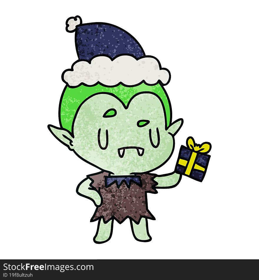 christmas textured cartoon of kawaii vampire