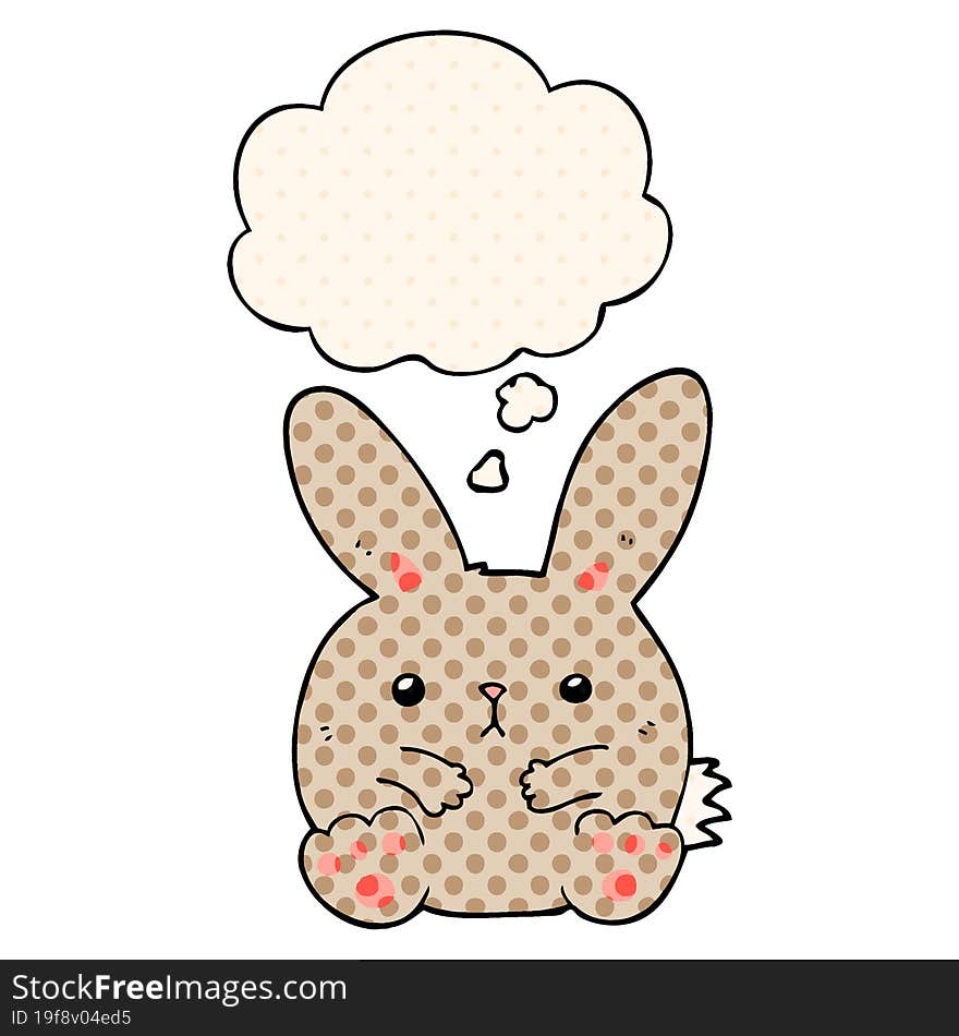 cartoon rabbit with thought bubble in comic book style