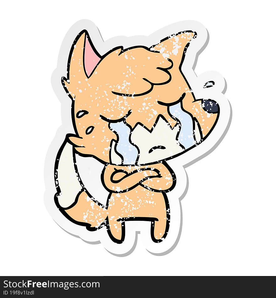 Distressed Sticker Of A Crying Fox Cartoon