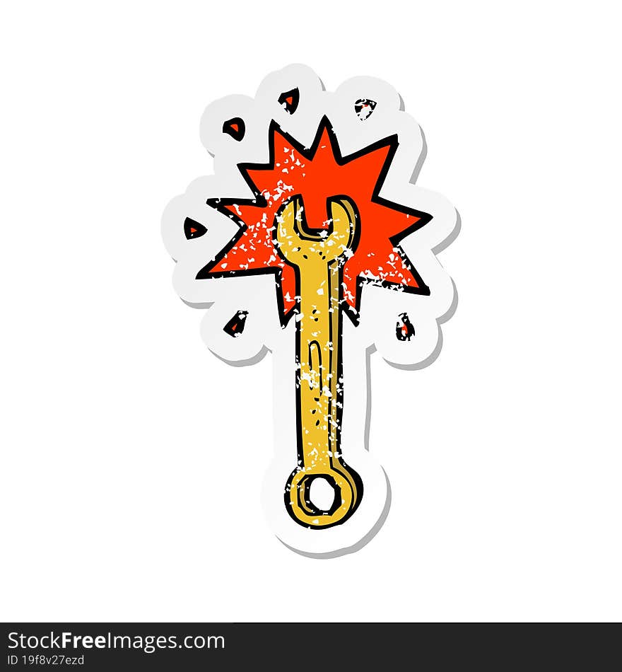 retro distressed sticker of a cartoon spanner