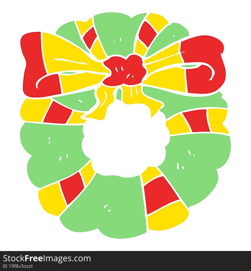 Flat Color Illustration Of A Cartoon Christmas Wreath