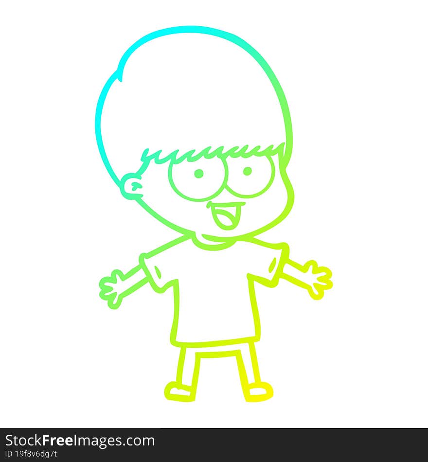 Cold Gradient Line Drawing Happy Cartoon Boy