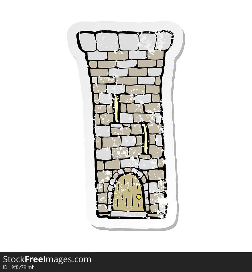 retro distressed sticker of a cartoon old castle tower