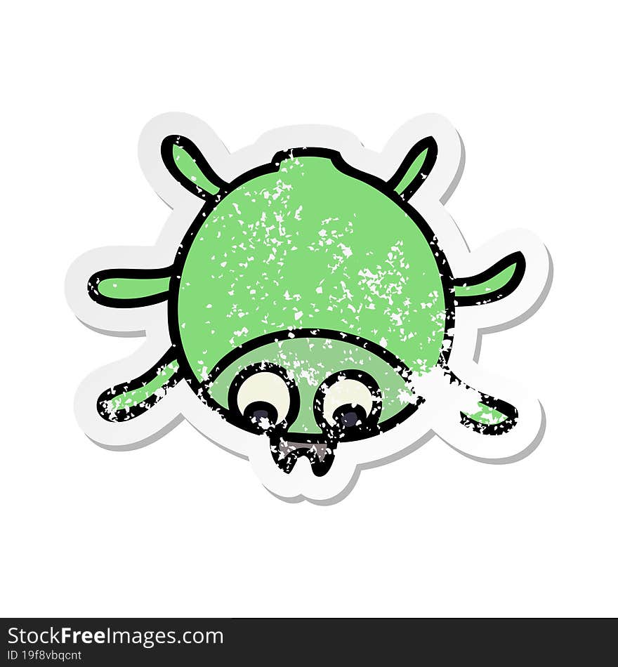 Distressed Sticker Of A Quirky Hand Drawn Cartoon Beetle