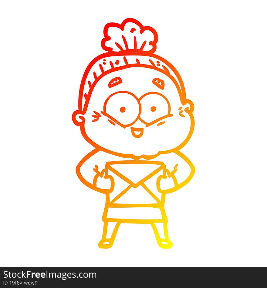 Warm Gradient Line Drawing Cartoon Happy Old Woman