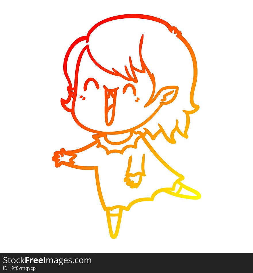 warm gradient line drawing cute cartoon happy vampire girl