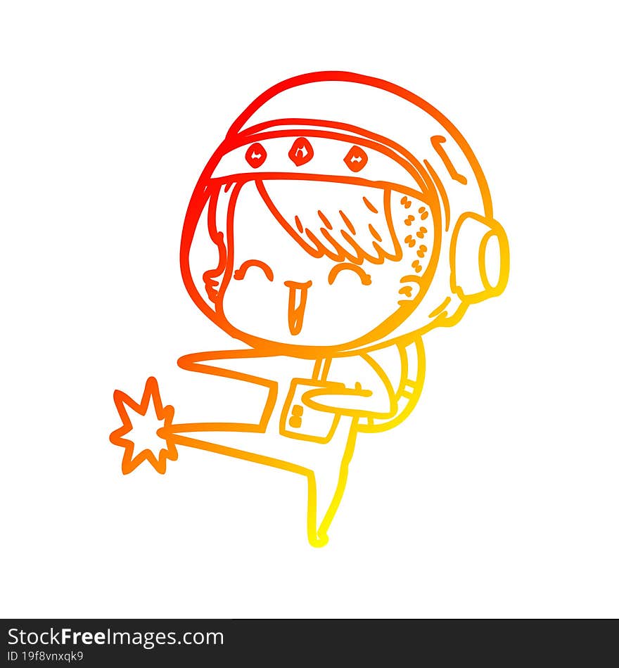 warm gradient line drawing happy cartoon space girl kicking