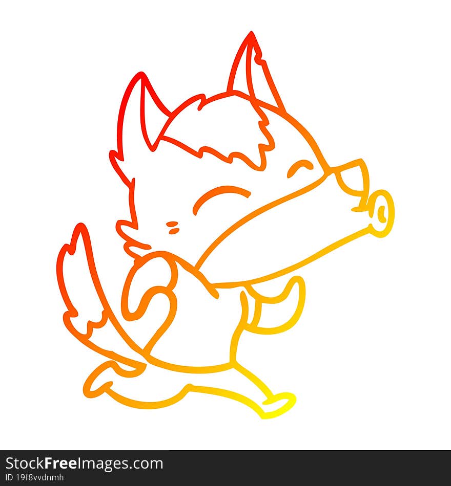 warm gradient line drawing howling cartoon wolf wearing clothes