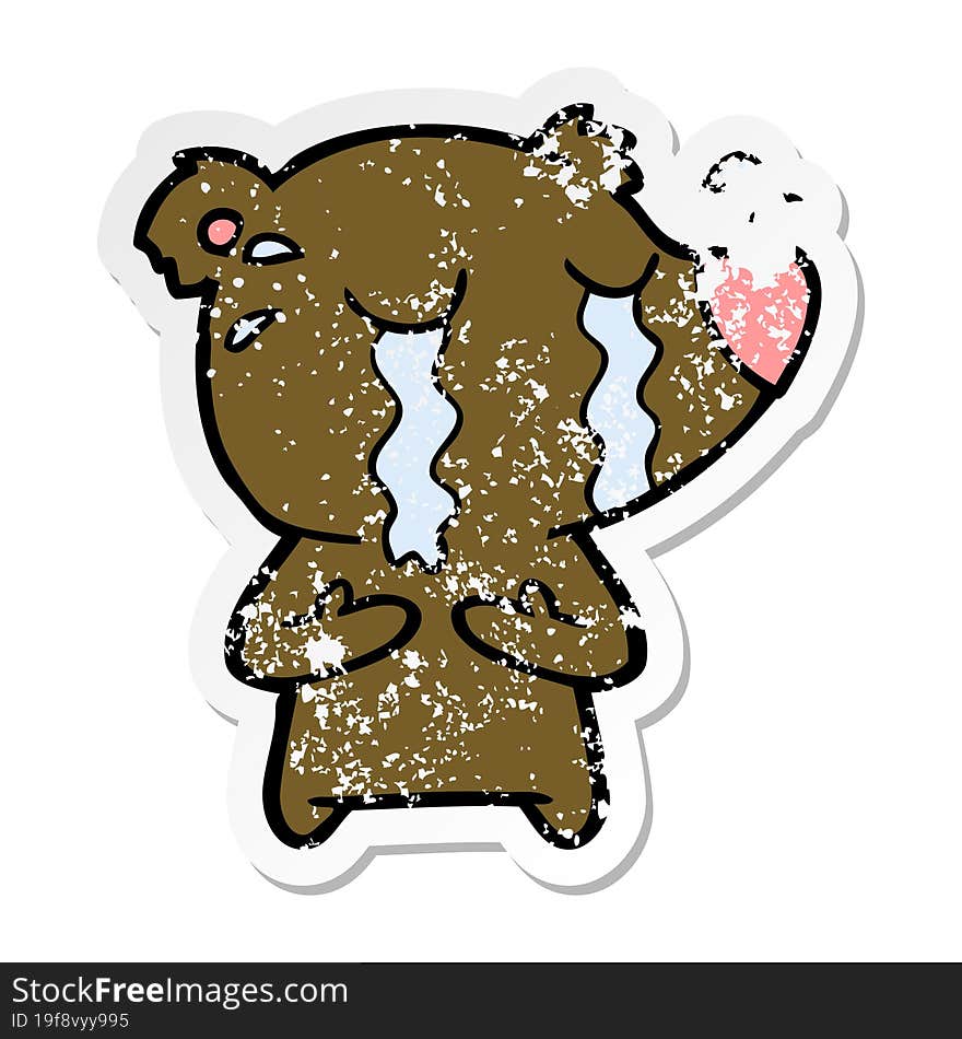 distressed sticker of a cartoon crying bear