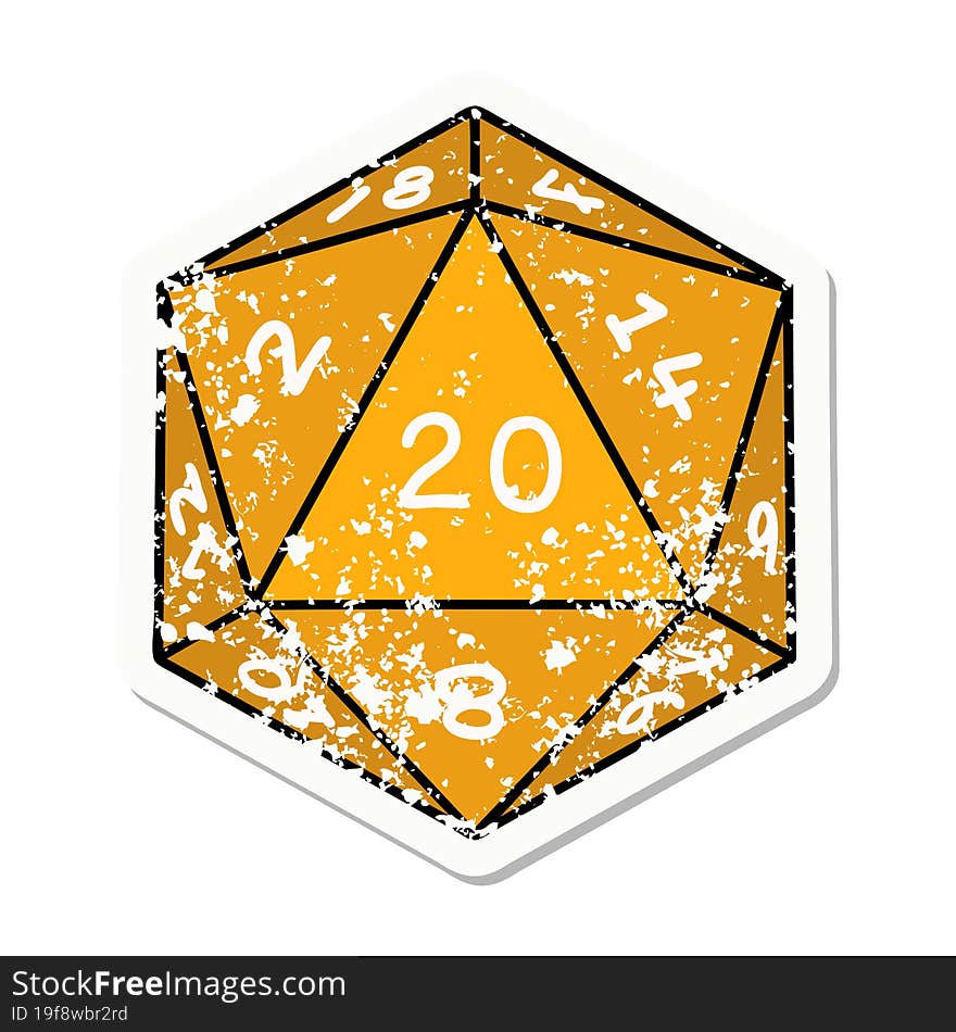 Natural 20 D20 Dice Roll Grunge Sticker