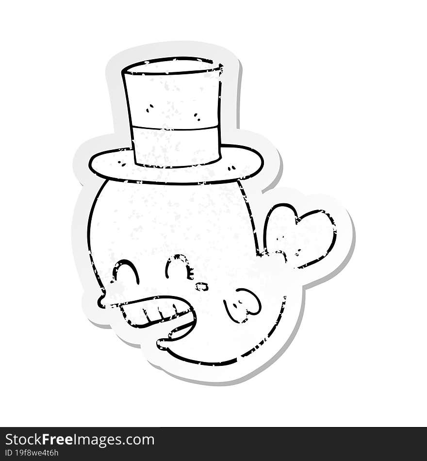 distressed sticker of a cartoon whale wearing hat