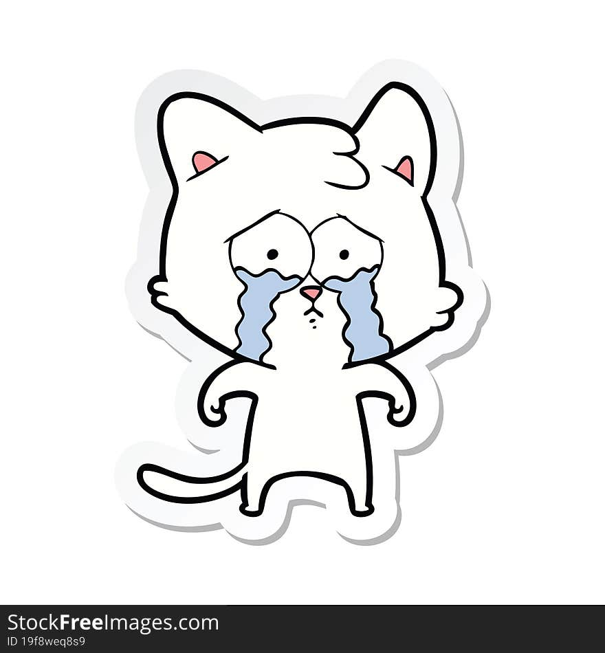 sticker of a cartoon crying cat