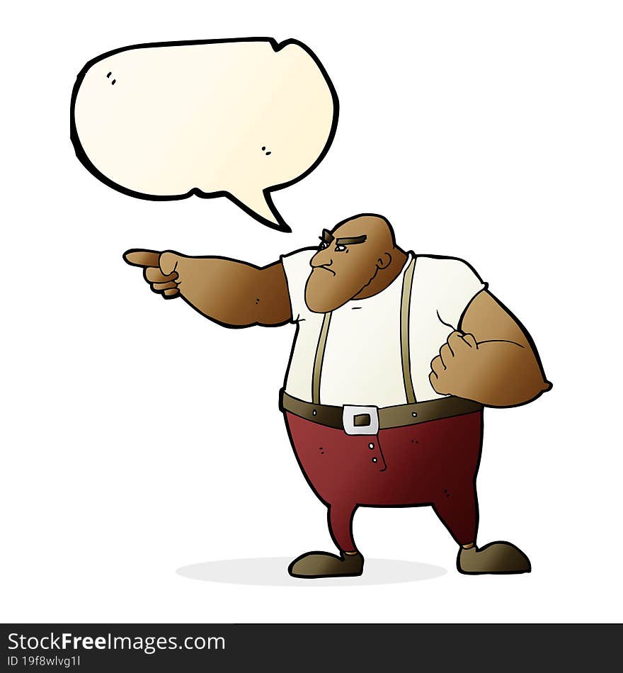 cartoon angry tough guy pointing with speech bubble