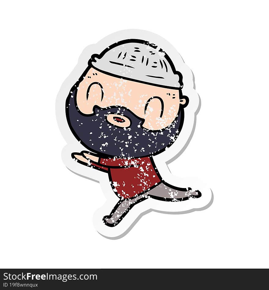 distressed sticker of a cartoon bearded man