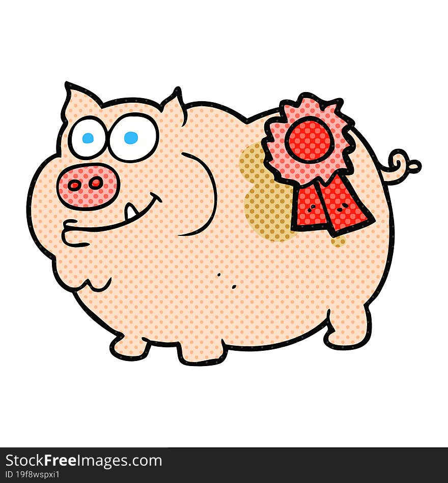 freehand drawn cartoon prize winning pig