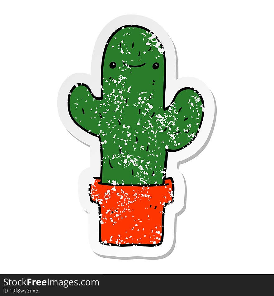 distressed sticker of a cartoon cactus