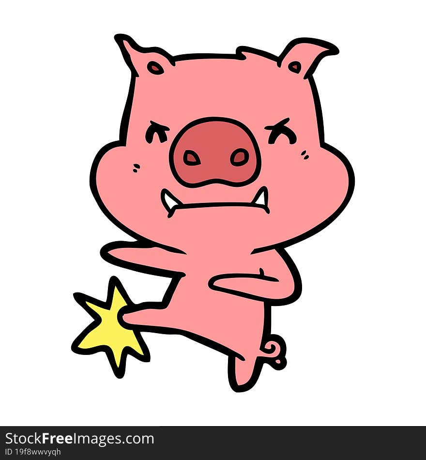 angry cartoon pig karate kicking. angry cartoon pig karate kicking