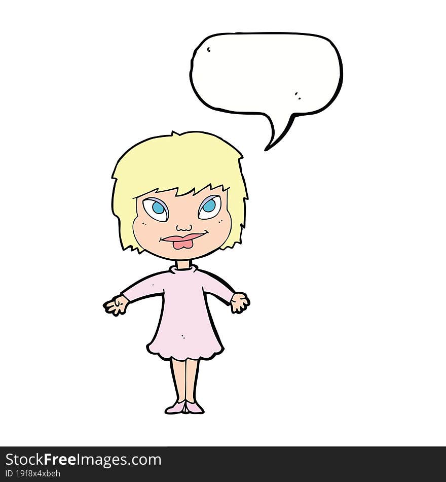 Cartoon Girl Shrugging Shoulders With Speech Bubble