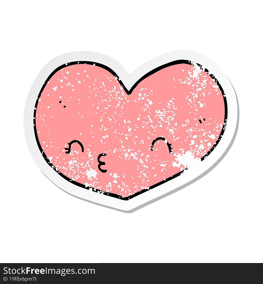 Distressed Sticker Of A Cartoon Heart With Face